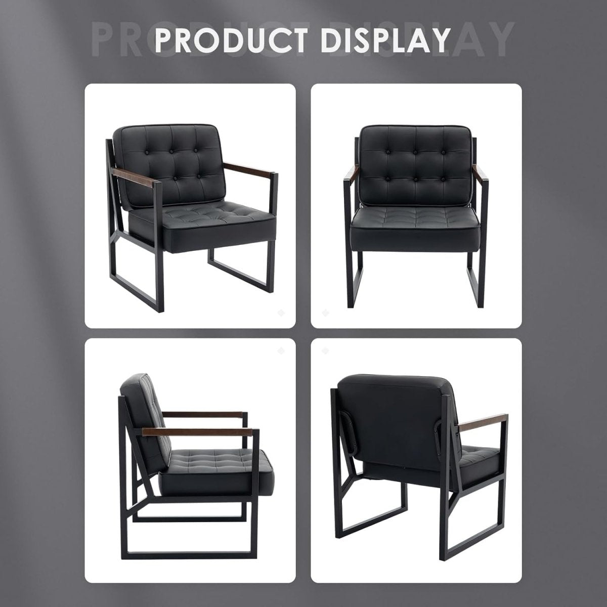 Mid Century Modern Accent Chair Set of 2 – Black Faux Leather Lounge Chairs - Kwikley