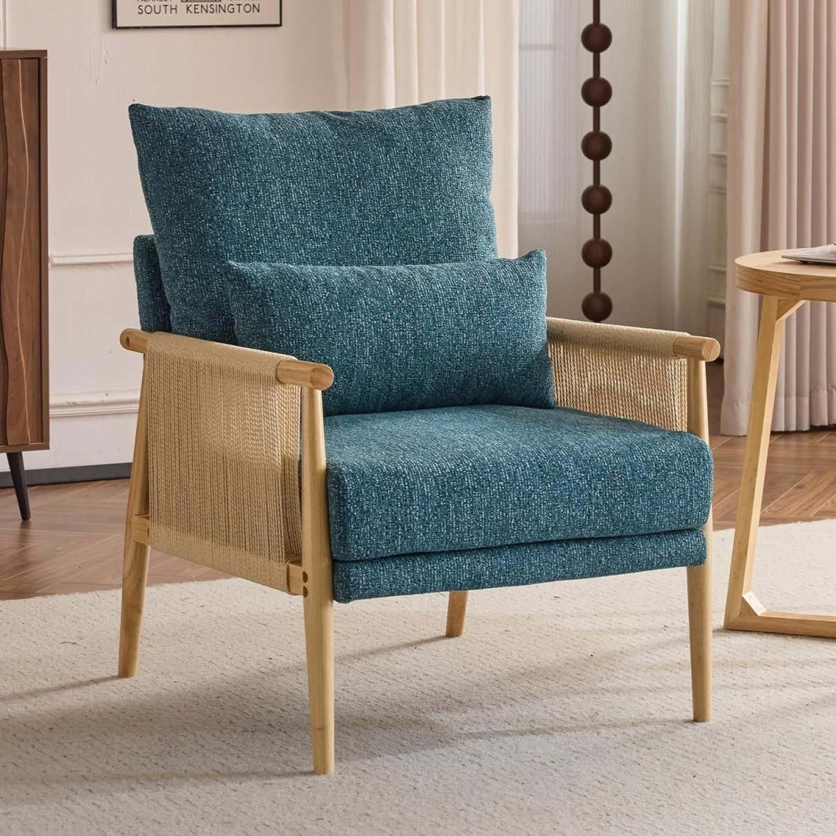 Mid-Century Modern Accent Chair with Cushioned Seat & Solid Wood Armrests - Kwikley