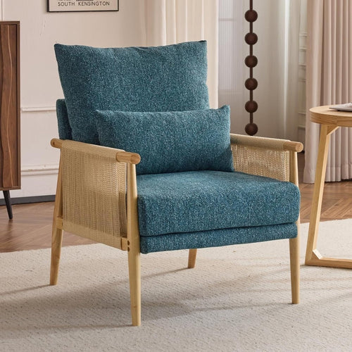 Mid-Century Modern Accent Chair with Cushioned Seat & Solid Wood Armrests - Kwikley