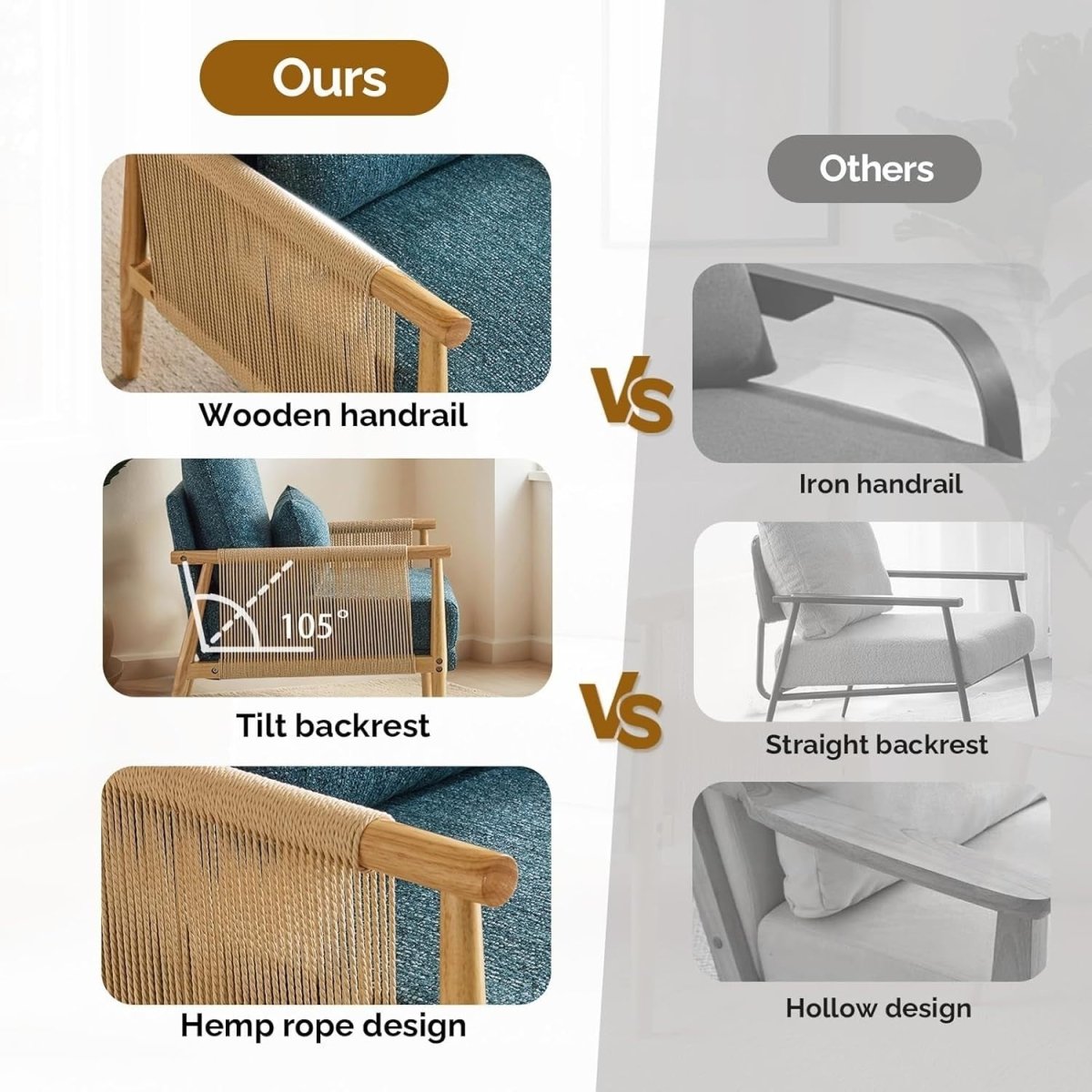 Mid-Century Modern Accent Chair with Cushioned Seat & Solid Wood Armrests - Kwikley
