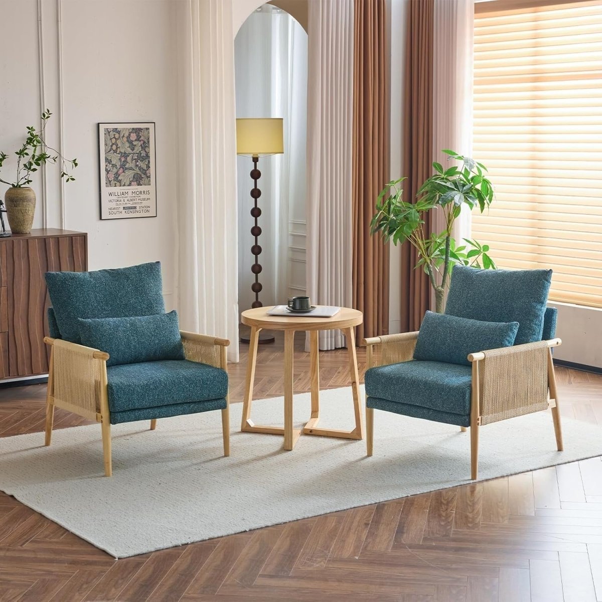 Mid-Century Modern Accent Chair with Cushioned Seat & Solid Wood Armrests - Kwikley