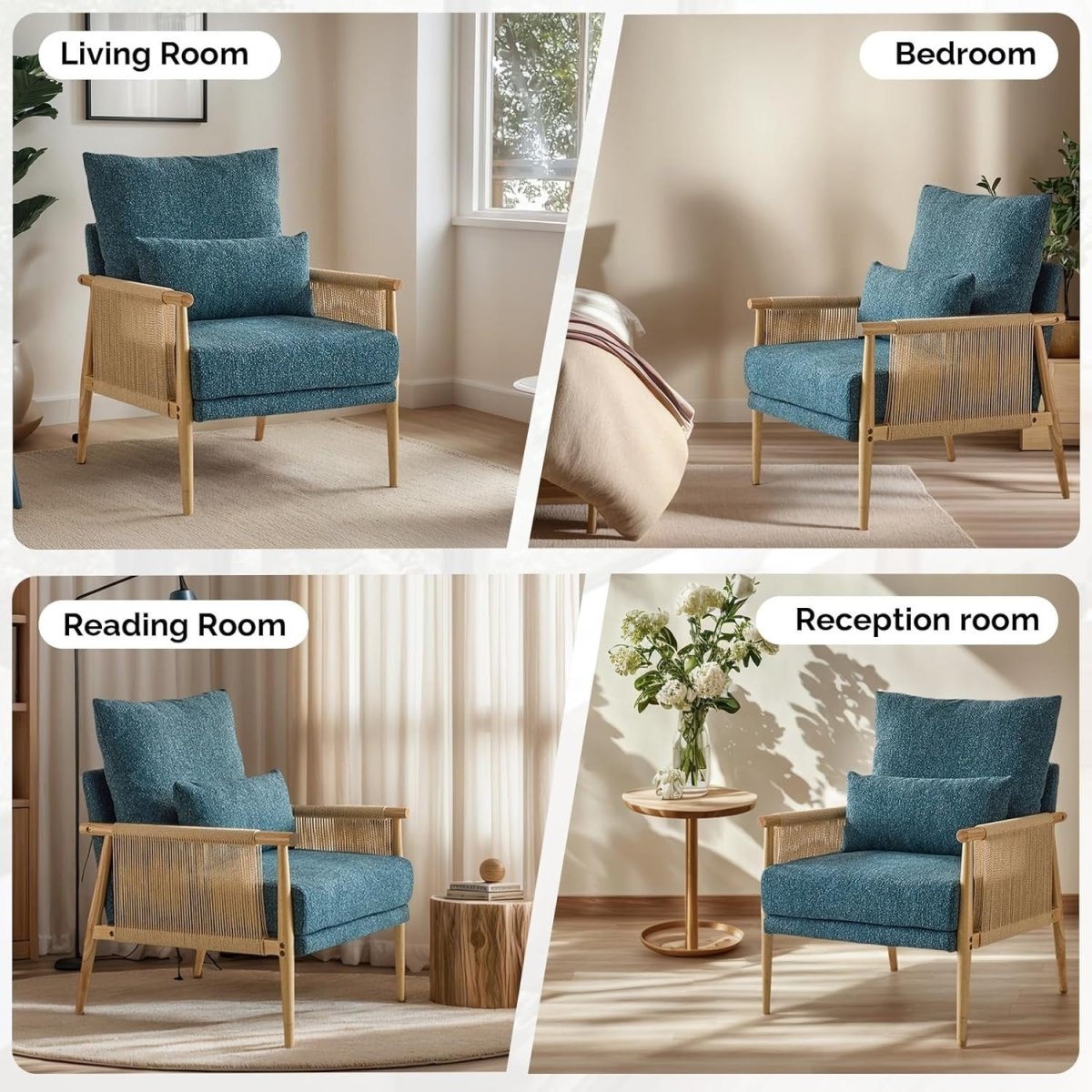 Mid-Century Modern Accent Chair with Cushioned Seat & Solid Wood Armrests - Kwikley