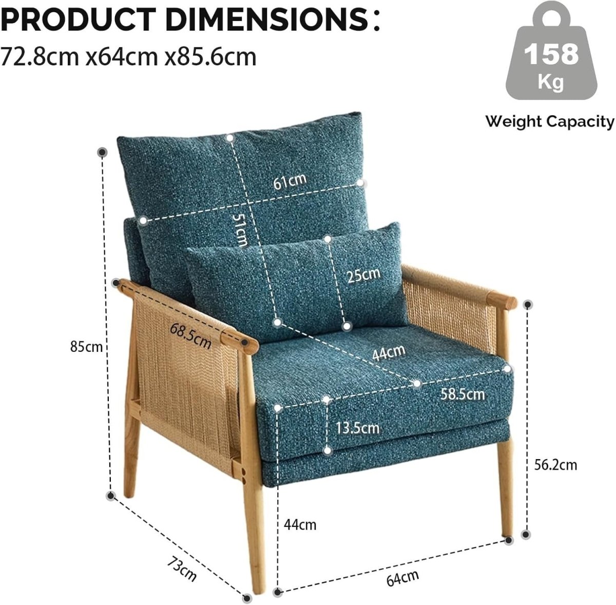 Mid-Century Modern Accent Chair with Cushioned Seat & Solid Wood Armrests - Kwikley