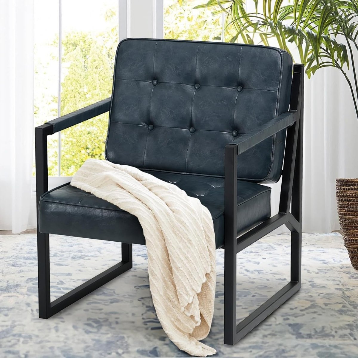 Mid Century Modern Faux Leather Accent Chair – Lounge Armchair for Living Room - Kwikley