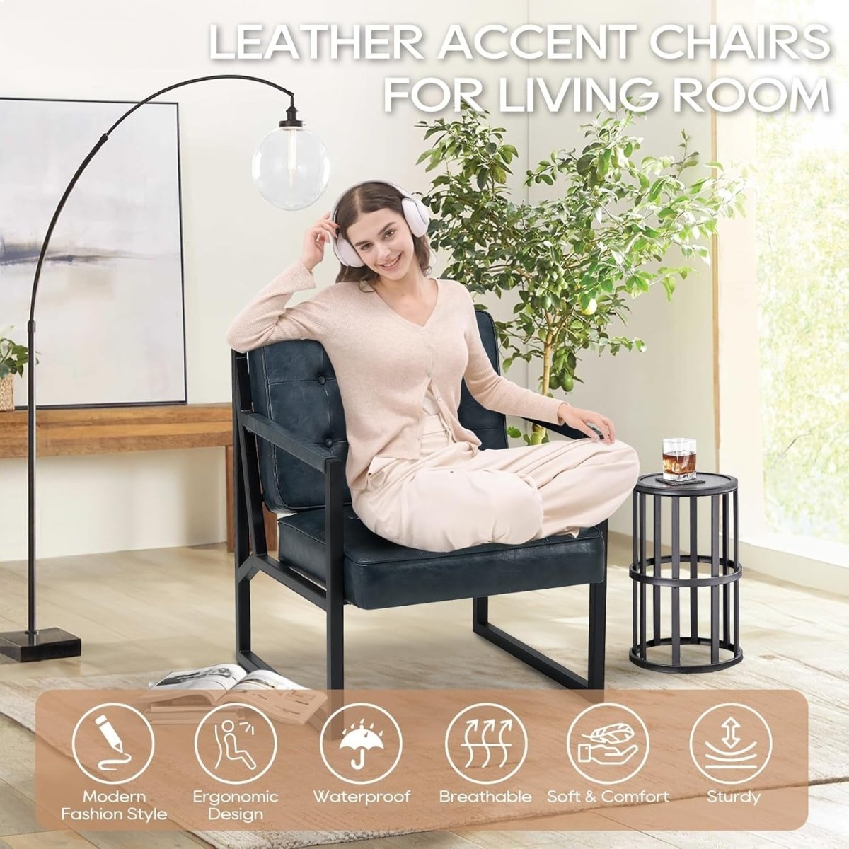 Mid Century Modern Faux Leather Accent Chair – Lounge Armchair for Living Room - Kwikley