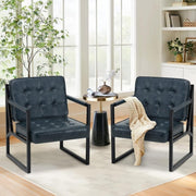 Mid Century Modern Faux Leather Accent Chair Set of 2 – Blue Lounge Armchairs - Kwikley