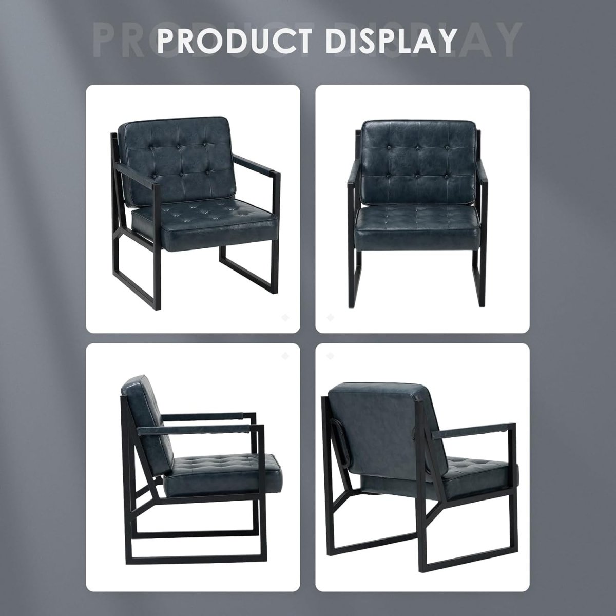 Mid Century Modern Faux Leather Accent Chair Set of 2 – Blue Lounge Armchairs - Kwikley