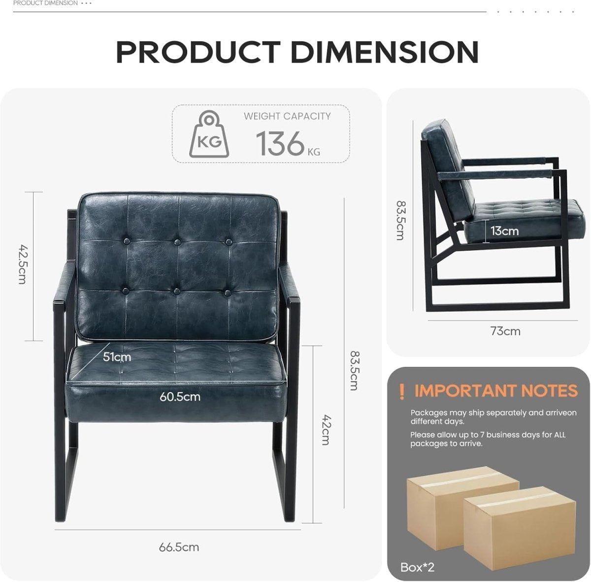 Mid Century Modern Faux Leather Accent Chair Set of 2 – Blue Lounge Armchairs - Kwikley