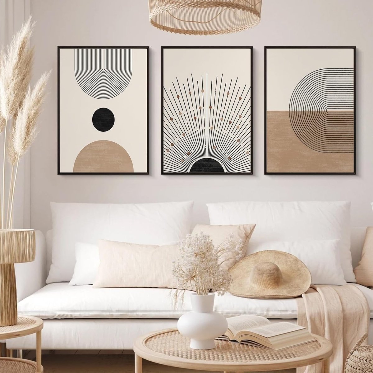 Mid Century Modern Wall Art Set of 3 Framed 16x24in - Kwikley