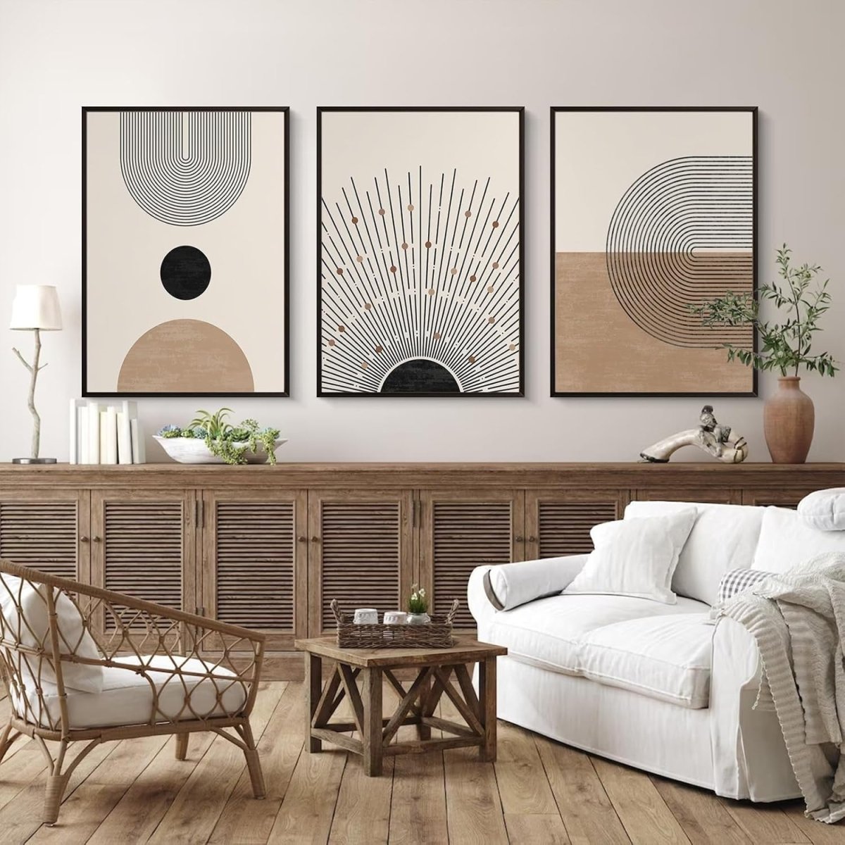 Mid Century Modern Wall Art Set of 3 Framed 16x24in - Kwikley