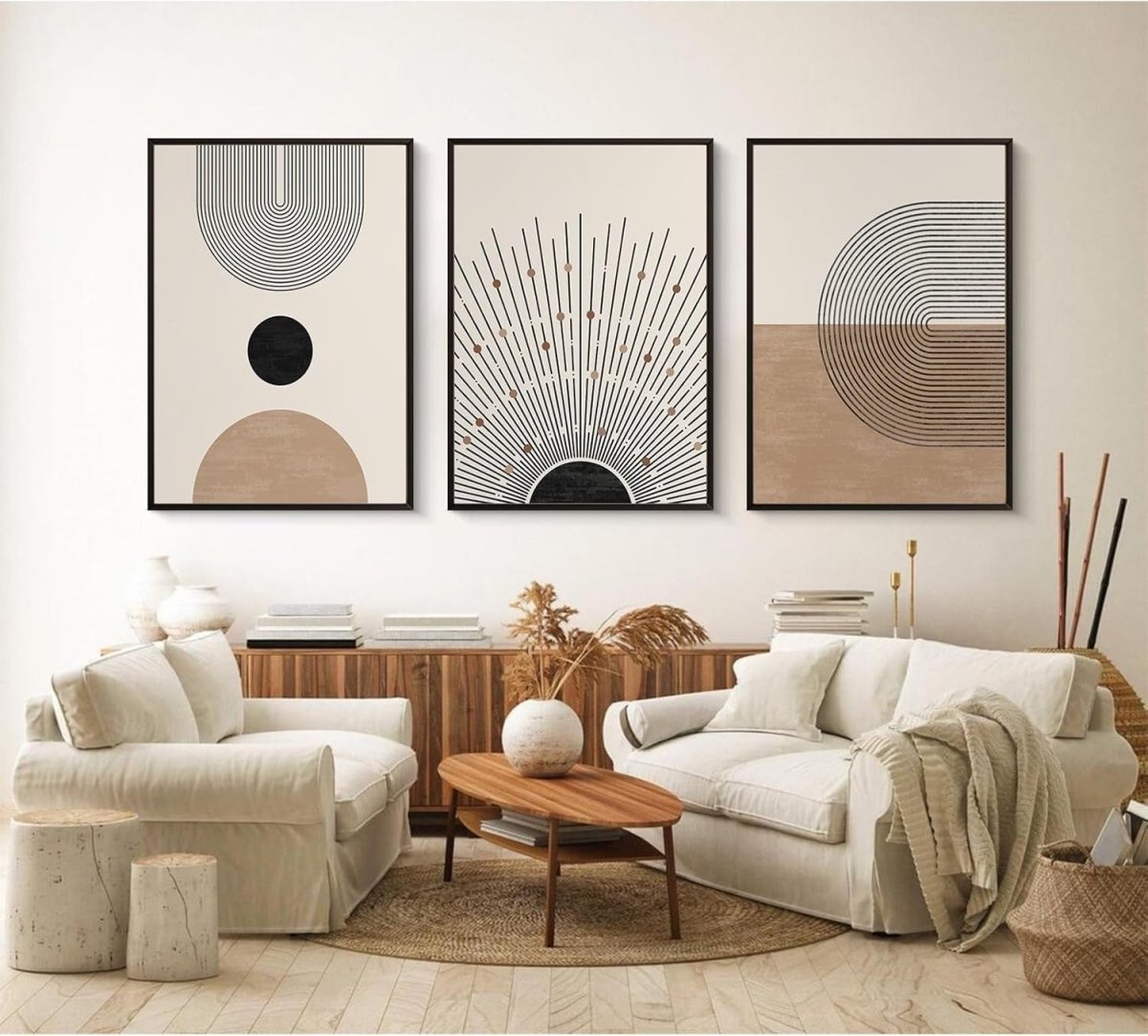 Mid Century Modern Wall Art Set of 3 Framed 16x24in - Kwikley