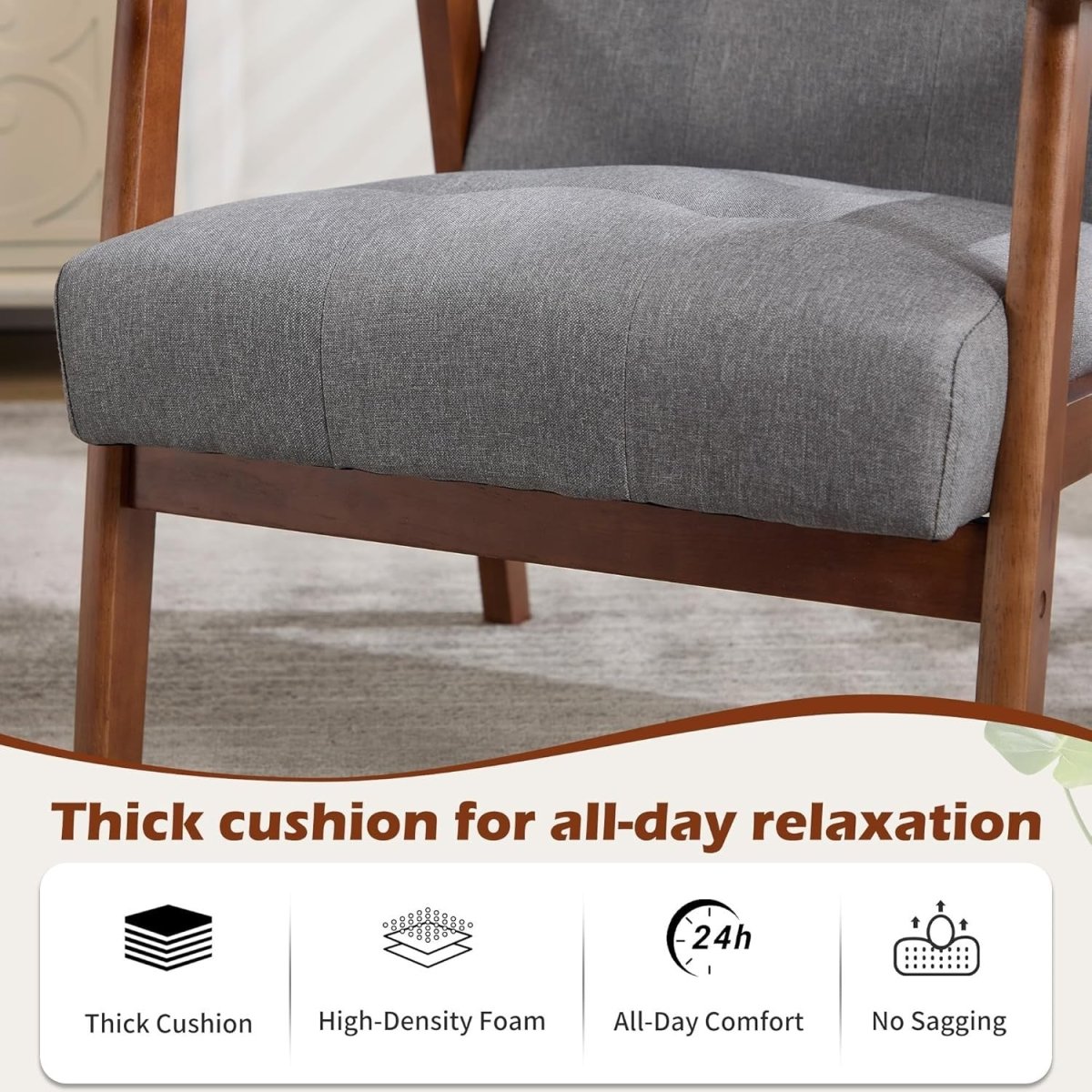 Mid‑Century Linen Accent Chair Set of 2 – Solid Wood Lounge Armchairs Light Grey - Kwikley