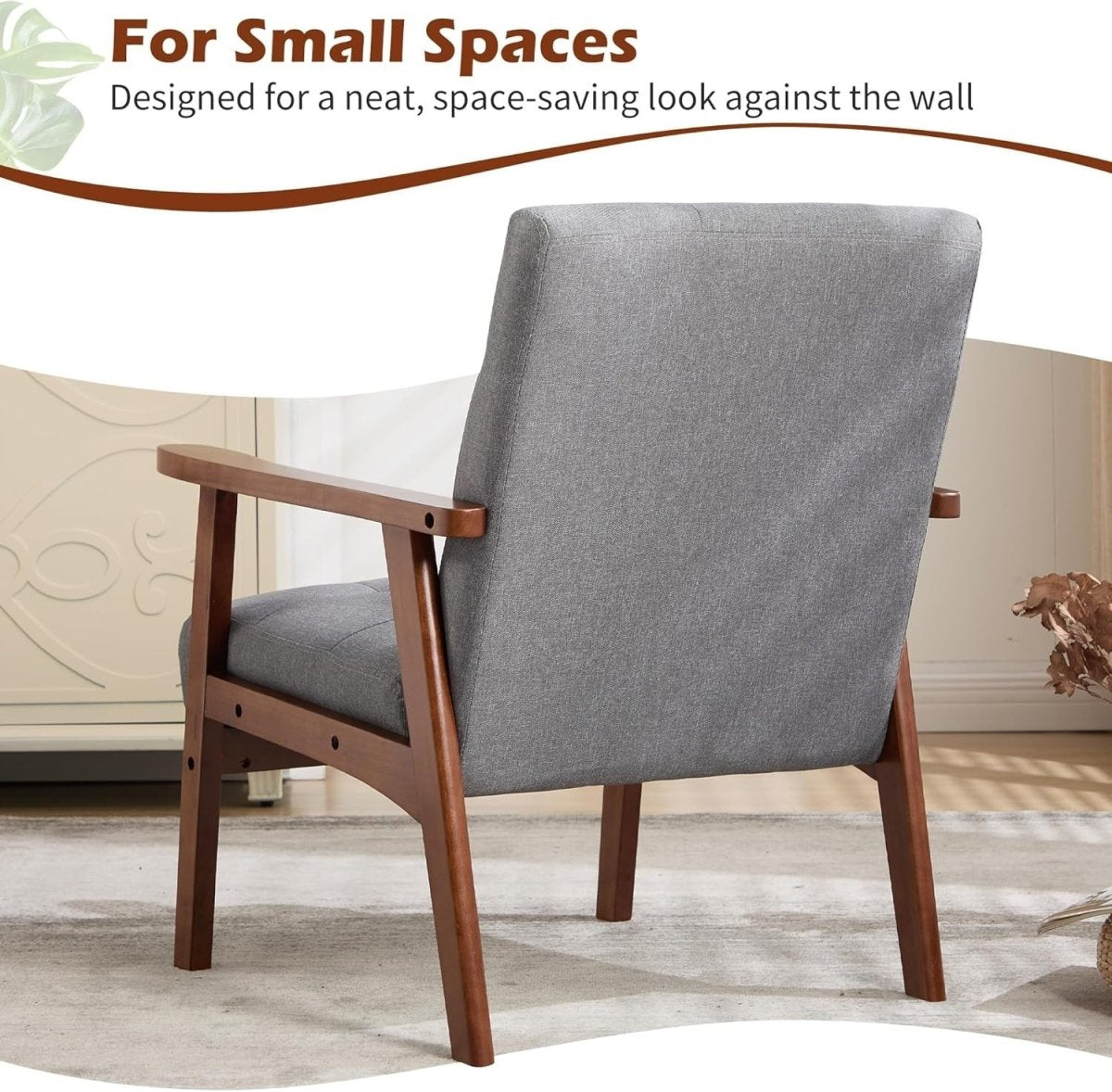 Mid‑Century Linen Accent Chair Set of 2 – Solid Wood Lounge Armchairs Light Grey - Kwikley