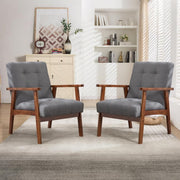 Mid‑Century Linen Accent Chair Set of 2 – Solid Wood Lounge Armchairs Light Grey - Kwikley