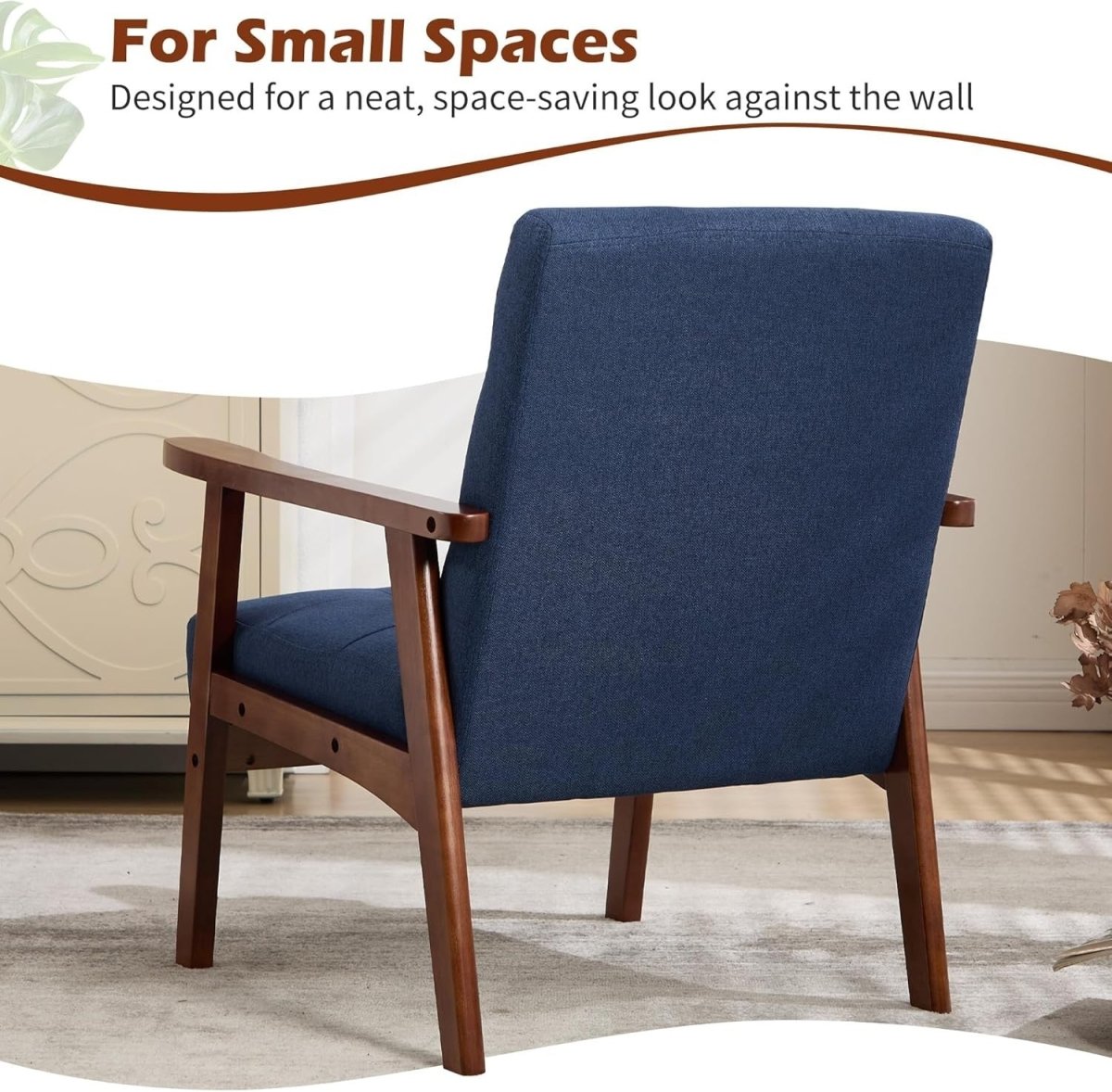 Mid‑Century Modern Upholstered Accent Chair – Blue Linen Lounge Armchair - Kwikley