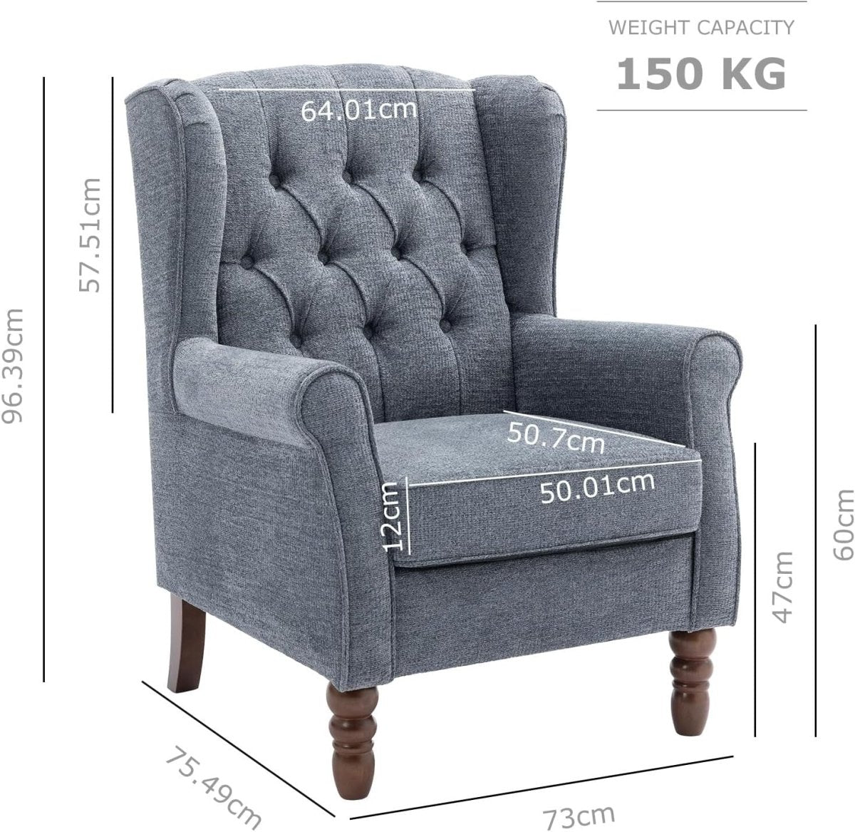 Mid‑Century Modern Wingback Accent Chair – Dark Blue Upholstered Armchair - Kwikley