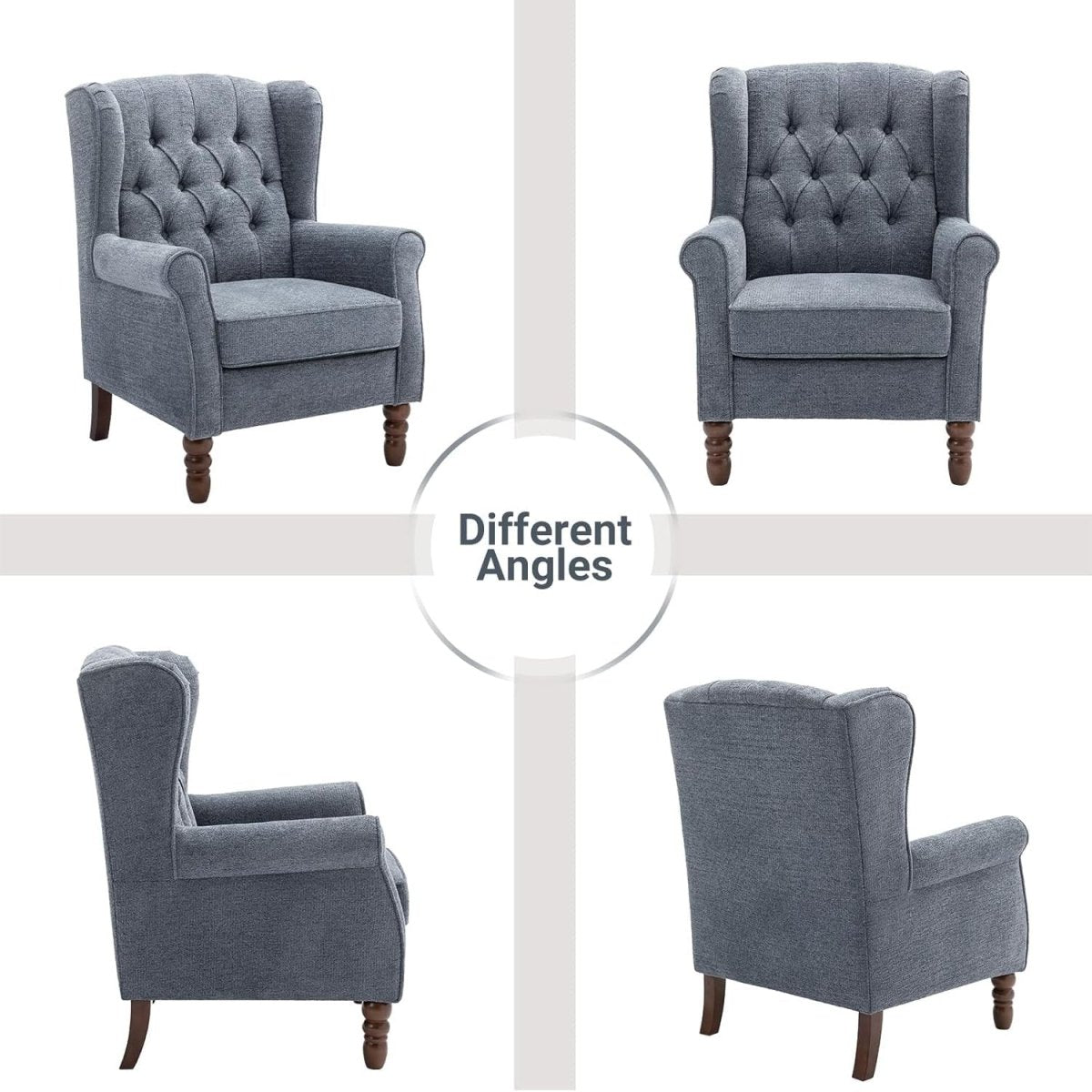 Mid‑Century Modern Wingback Accent Chair – Dark Blue Upholstered Armchair - Kwikley
