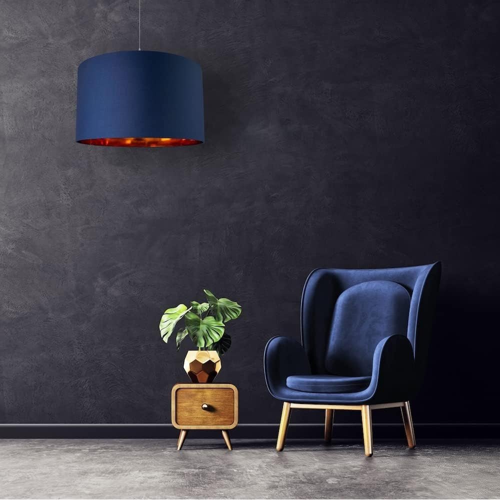 Midnight Blue Drum Lampshade 50cm Copper Inner Floor Pendant Shade - Kwikley
