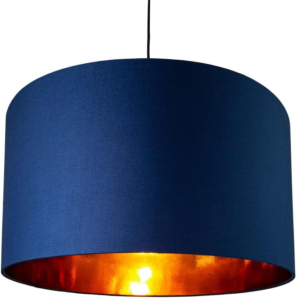 Midnight Blue Drum Lampshade 50cm Copper Inner Floor Pendant Shade - Kwikley