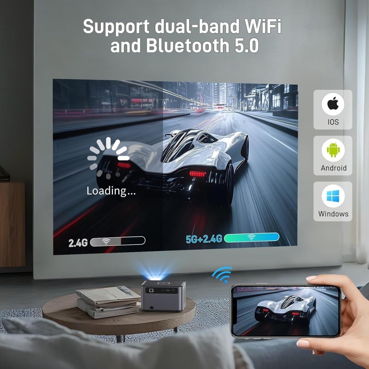 Mini 1080P Smart Projector 4K WiFi Bluetooth Portable Home Cinema - Kwikley