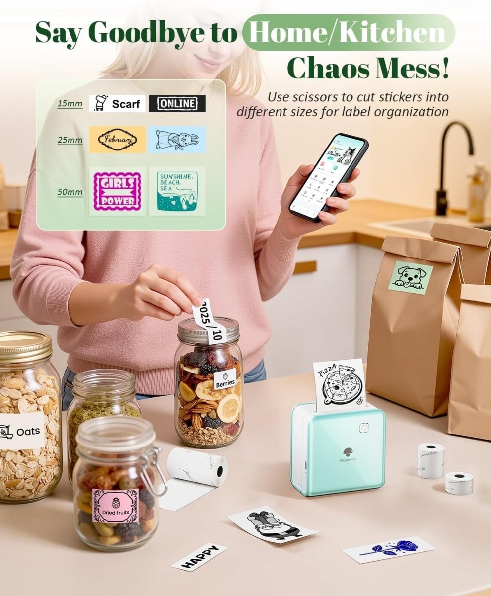 Mini Bluetooth Thermal Sticker Printer 300DPI Green - Kwikley