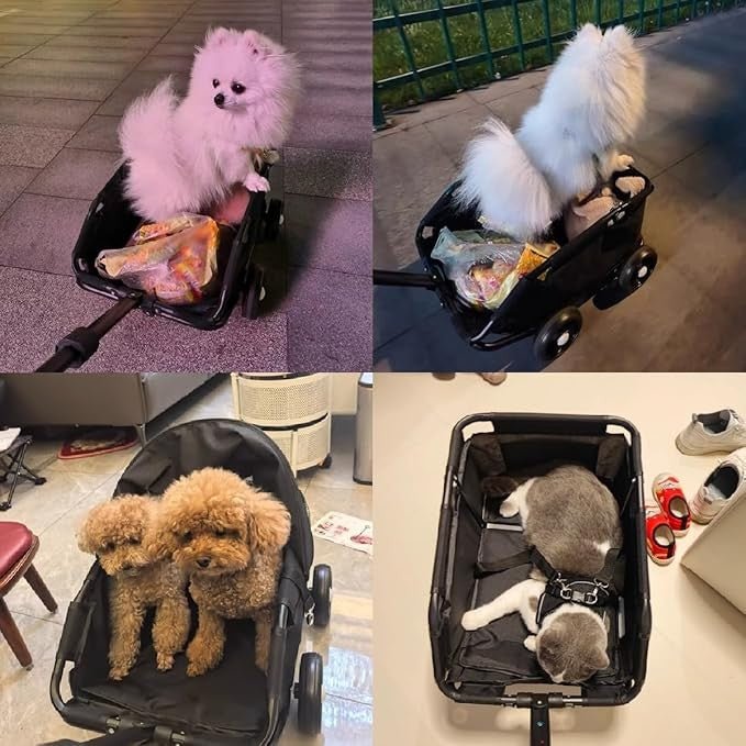 Mini Dog Pram Folding Pet Stroller for Small Dogs Cats Travel Pushchair 4 Wheel - Kwikley
