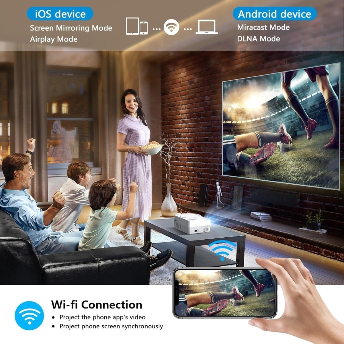 Mini DVD Projector 1080P 8000LM WiFi Bluetooth 250” HDMI USB - Kwikley