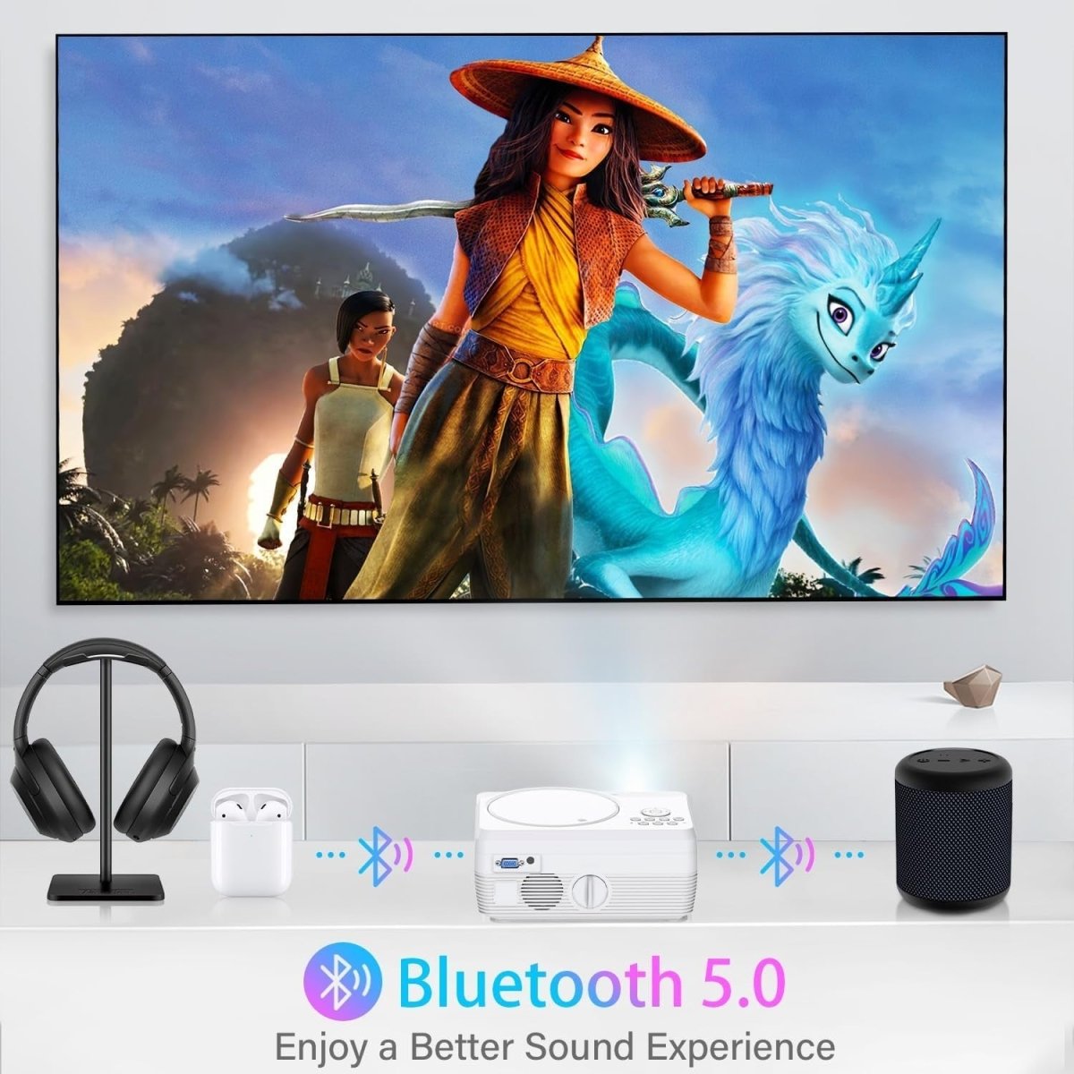 Mini DVD Projector 1080P 8000LM WiFi Bluetooth 250” HDMI USB - Kwikley
