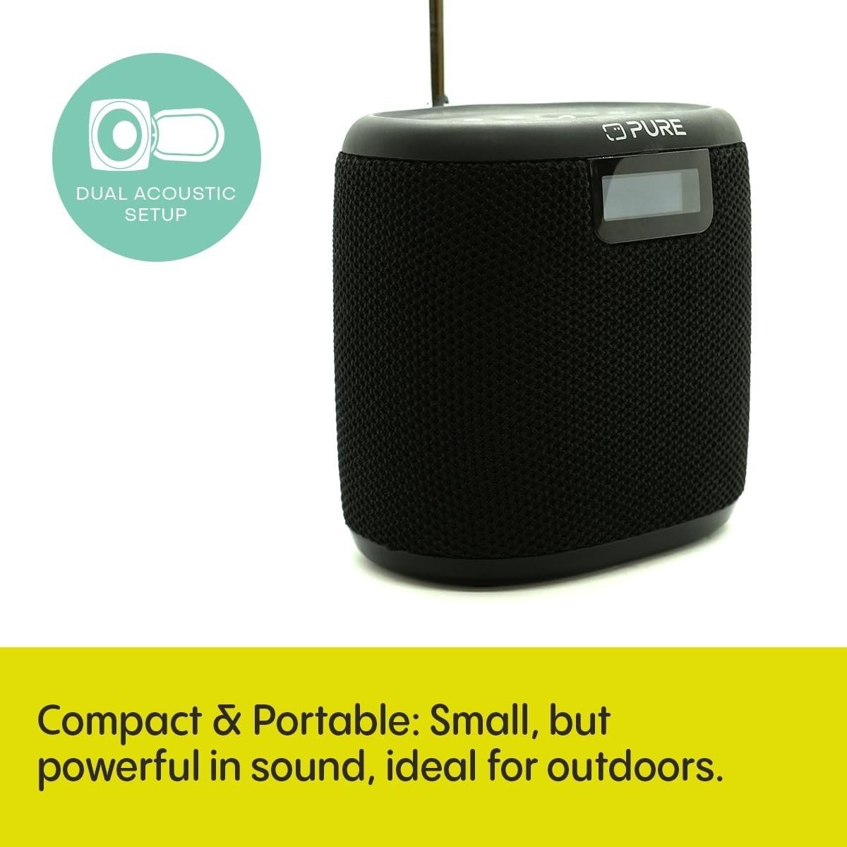 Mini Outdoor Bluetooth Speaker DAB+/FM Waterproof IP67 17h Battery Black - Kwikley