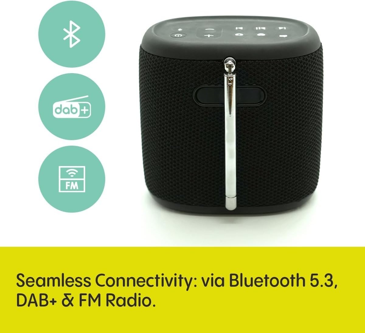 Mini Outdoor Bluetooth Speaker DAB+/FM Waterproof IP67 17h Battery Black - Kwikley