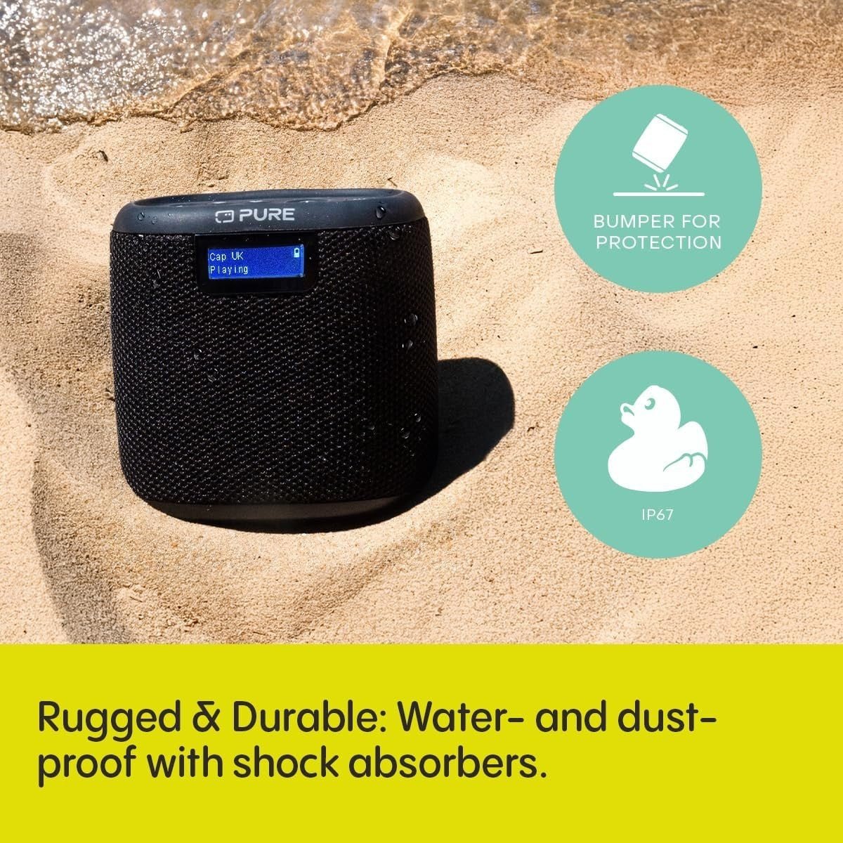 Mini Outdoor Bluetooth Speaker DAB+/FM Waterproof IP67 17h Battery Black - Kwikley