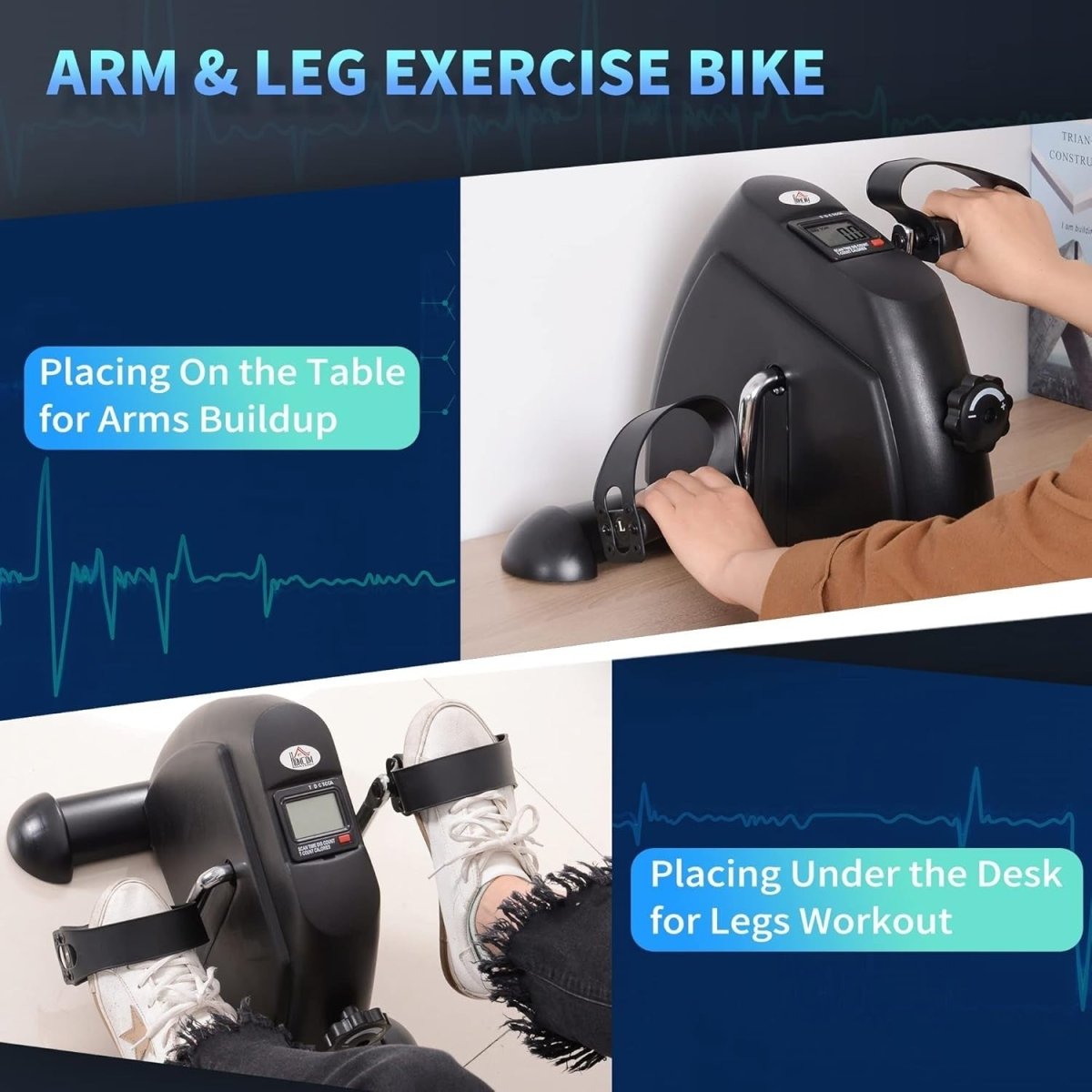 Mini Pedal Exerciser Magnetic Resistance LCD Low Impact Arm Leg - Kwikley