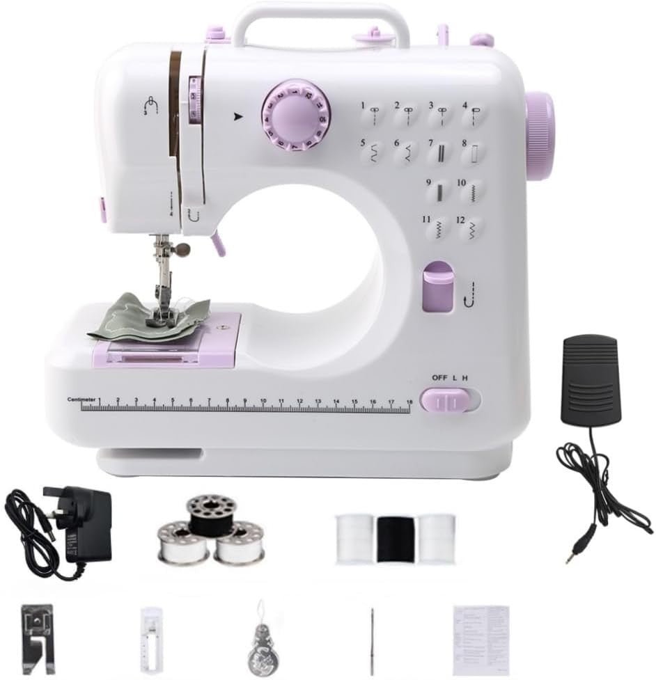 Mini Sewing Machine 12 Stitch Double Speed Foot Pedal Reverse Sew - Kwikley