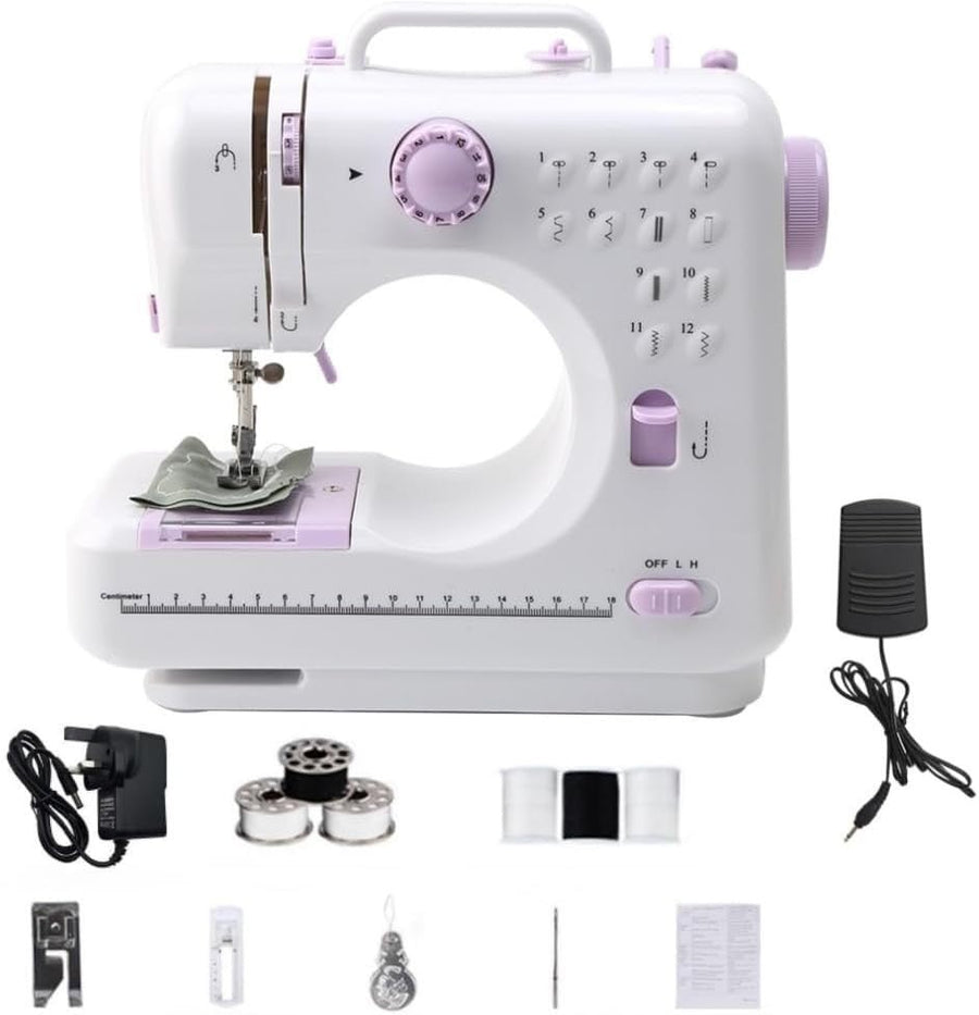 Mini Sewing Machine 12 Stitch Double Speed Foot Pedal Reverse Sew - Kwikley