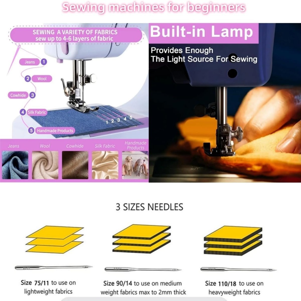 Mini Sewing Machine 12 Stitch Double Speed Foot Pedal Reverse Sew - Kwikley
