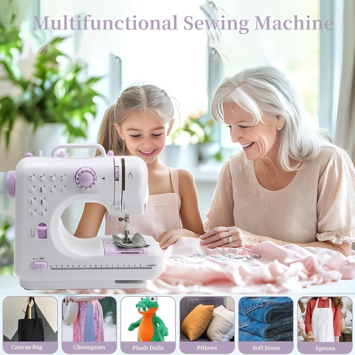 Mini Sewing Machine 12 Stitch Double Speed Foot Pedal Reverse Sew - Kwikley
