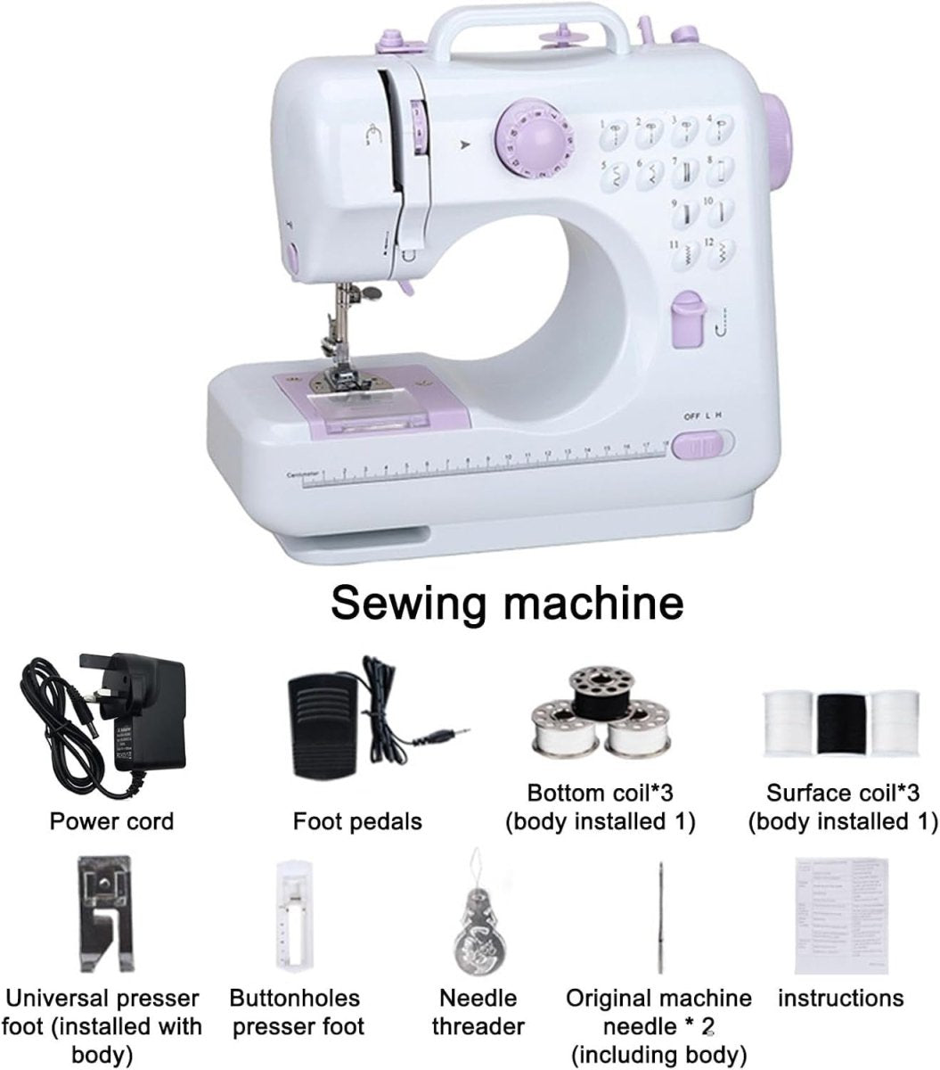 Mini Sewing Machine 12 Stitch Double Speed Foot Pedal Reverse Sew - Kwikley