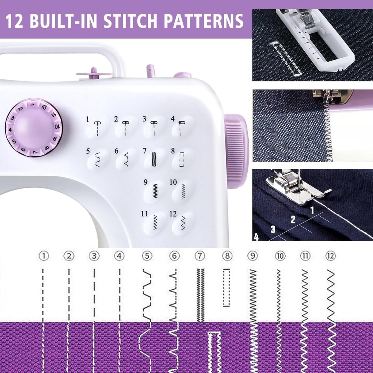 Mini Sewing Machine 12 Stitch Double Speed Reverse Stitch UK Plug - Kwikley