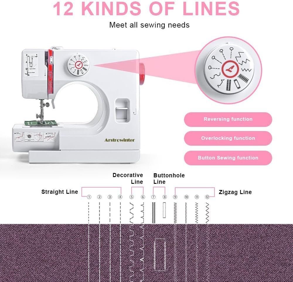 Mini Sewing Machine 12 Stitch Portable Electric Craft Repair Machine - Kwikley