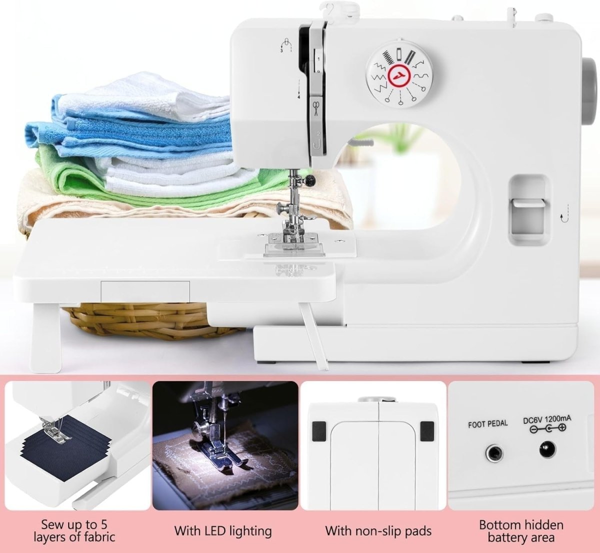 Mini Sewing Machine 12 Stitch Portable Electric Dual Speed Foot Pedal - Kwikley