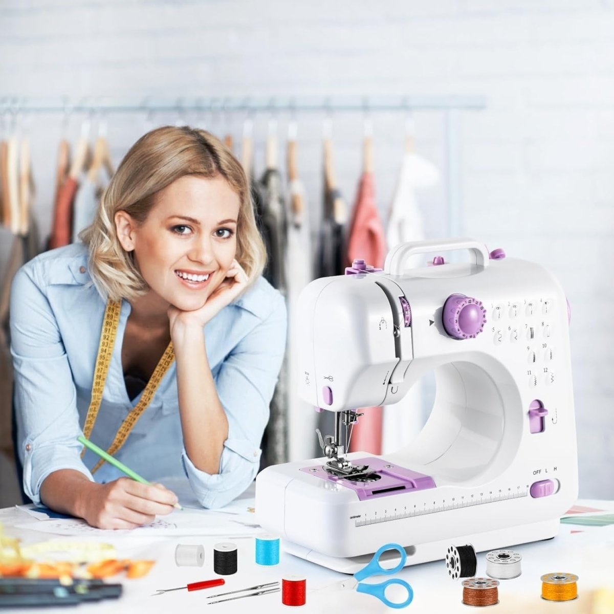 Mini Sewing Machine 12 Stitch Portable Electric LED Light Sewing Kit - Kwikley