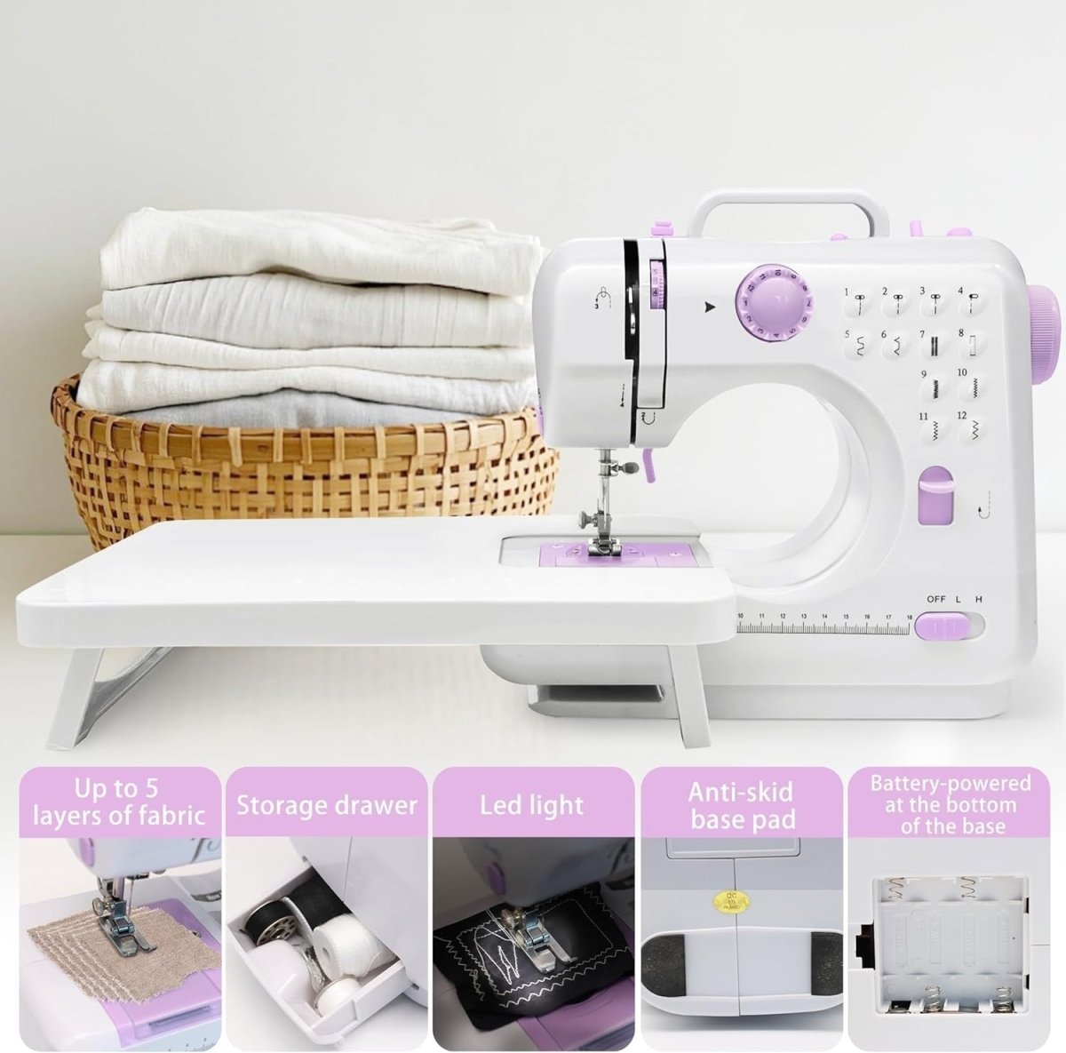 Mini Sewing Machine 12 Stitch Portable Electric LED Light Sewing Kit - Kwikley