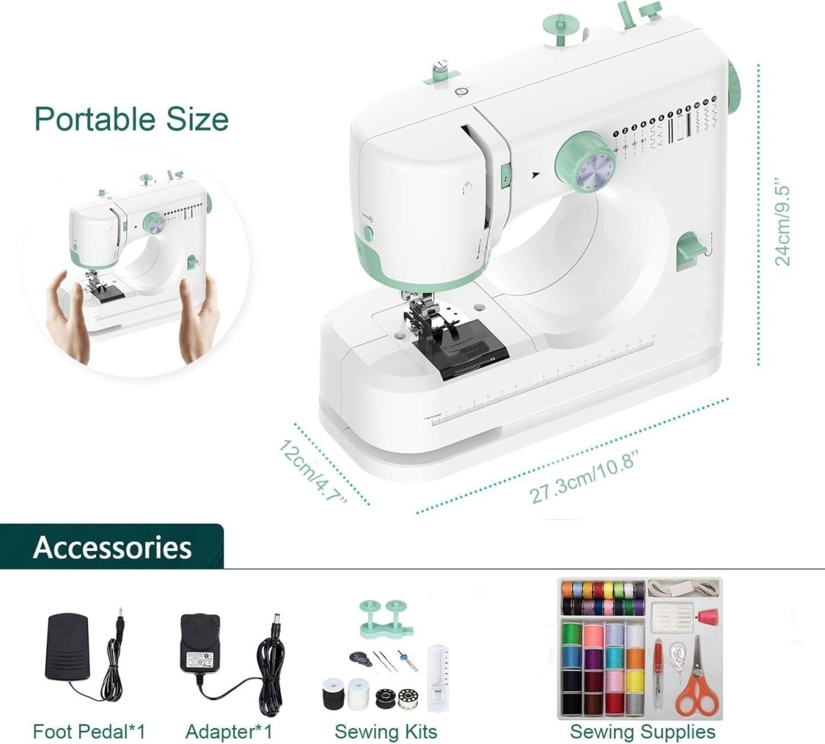 Mini Sewing Machine 12 Stitches Double Needle LED Foot Pedal Kit - Kwikley