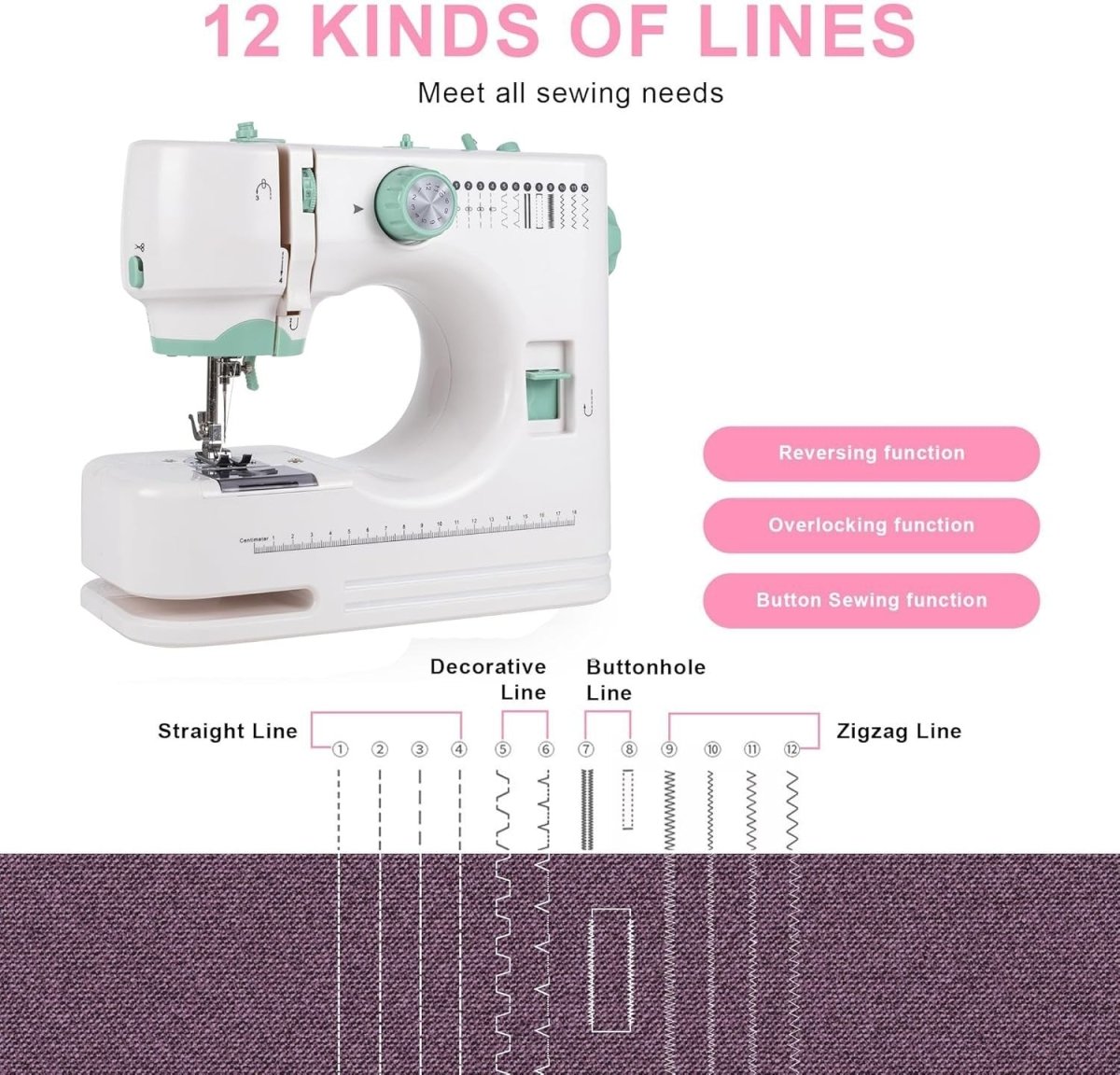 Mini Sewing Machine 12 Stitches Double Needle LED Foot Pedal Kit - Kwikley