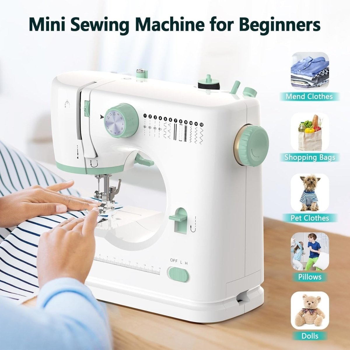 Mini Sewing Machine 12 Stitches Extension Table 42PCS Sewing Kit - Kwikley