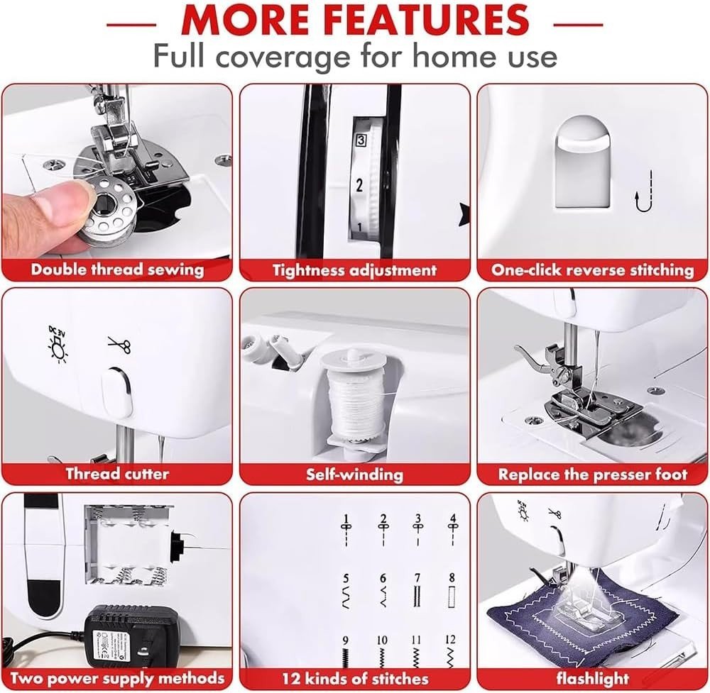 Mini Sewing Machine 12 Stitches Portable Reverse Stitch Foot Pedal - Kwikley