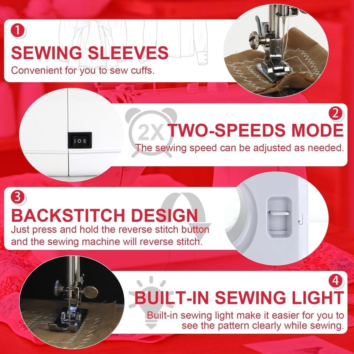 Mini Sewing Machine 14 Stitch Double Speed Reverse Stitch Foot Pedal - Kwikley