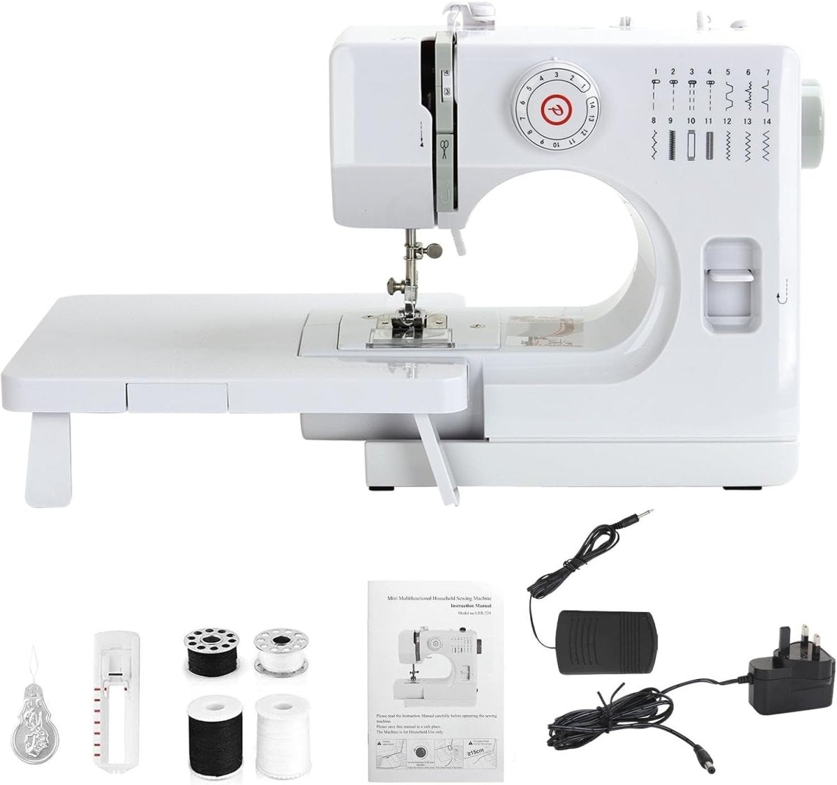 Mini Sewing Machine 14 Stitch Double Speed Reverse Stitch Foot Pedal - Kwikley