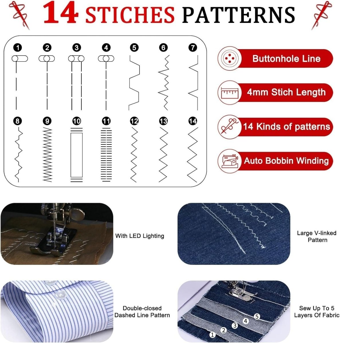 Mini Sewing Machine 14 Stitch Double Speed Reverse Stitch Foot Pedal - Kwikley