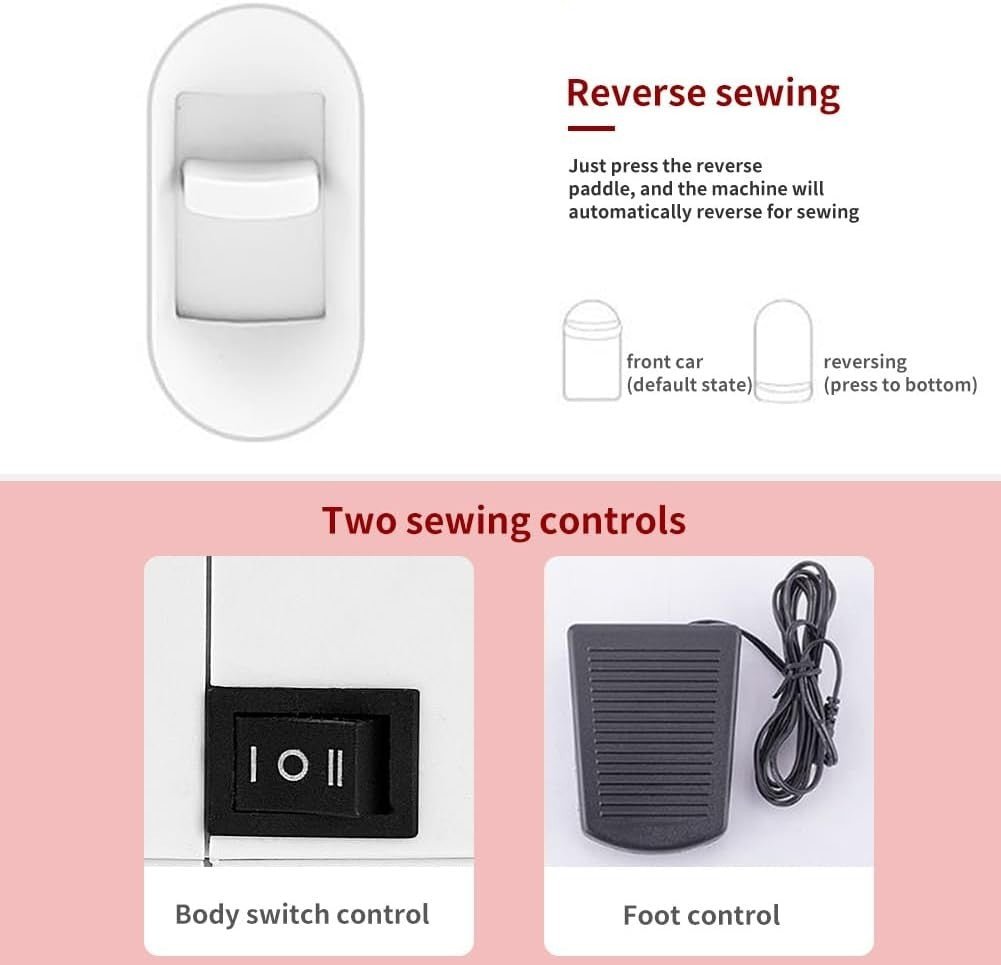 Mini Sewing Machine 14 Stitch Extension Table Reverse Stitch LED - Kwikley